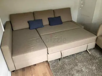 Beige L-shaped Sofa Bed with Storage - Good Condition without 2 small pillow