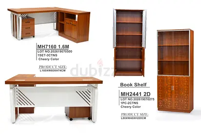 Office L-shaped Desk (1.6m) with Matching Book Shelf - Cherry Wood