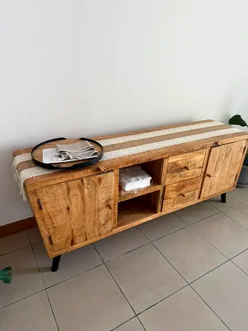 Solid Mango Wood TV Console / Sideboard / Cabinet with Metal Legs - Excellent Condition
