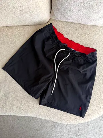 Ralph Lauren Black swim shorts with red waistband - casual size