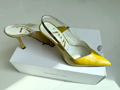 ZARA Yellow patent leather slingback heels - negotiable