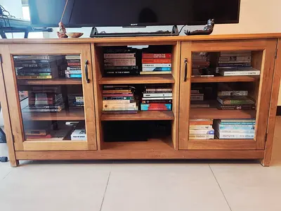 Solid Wood Entertainment TV Cabinet with Glass Doors - Good Condition