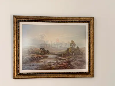 Framed Vintage Landscape Painting in Ornate Gold Frame