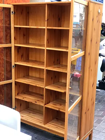 IKEA solid pine display cabinet with glass doors - good condition