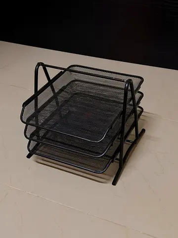 Black Metal Mesh Desk File Organizer / Letter Tray - 4 Tiers