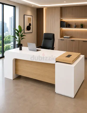 Luxury Executive L-Shaped Desk with Fixed Side Table – Dubai