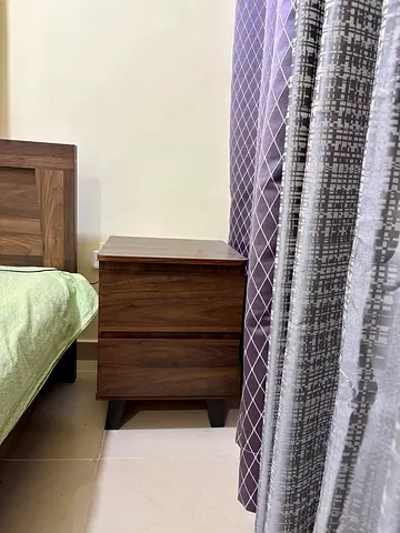 Wooden Nightstand / Bedside Table with Two Drawers - Dark Wood