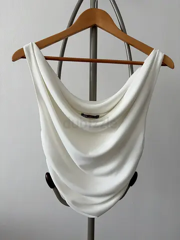 Zara White Sleeveless Draped Neck Top