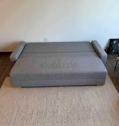 Grey Fabric Sofa Bed - Compact 2-Seater Converts to Bed