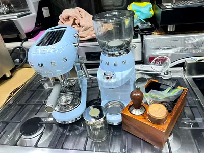 SMEG Coffee Machine and Grinder Set - Light Blue, Excellent Condition