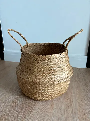 Handwoven Seagrass Storage Basket with Handles - Medium