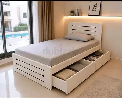Single white wooden storage bed with 2 drawers - good condition