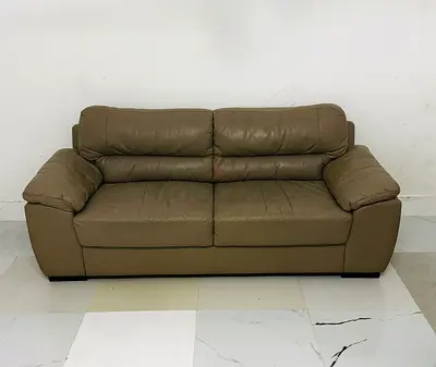 Genuine leather 3-seater sofa - beige, comfortable & sturdy