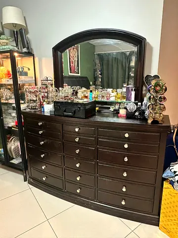 Large Dark Wood 12-Drawer Dresser with Mirror