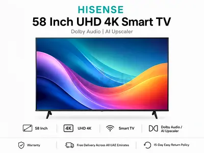 Hisense 58-inch UHD 4K Smart TV - Dolby Audio, AI Upscaler