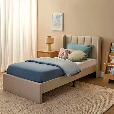 Wingback headboard gray linen single bed