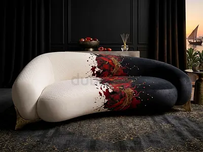 Modern Two-Tone Curved Sofa with Artistic Red Accent (Left-Right Seat)