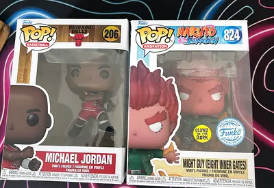 Funko Pop! Michael Jordan (Bulls) #206 & Naruto Might Guy (Eight Inner Gates) #824 - Set