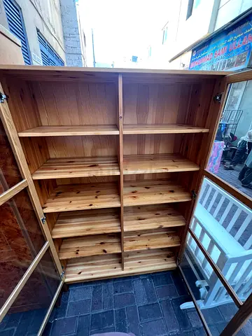 Solid Wood Tall Bookcase / Display Cabinet with Glass Doors