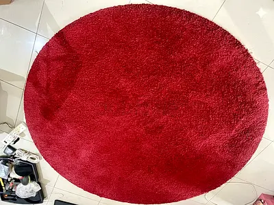 Round Burgundy Plush Area Rug — 150cm (Approx)