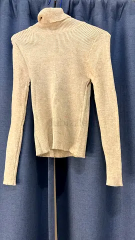 Beige ribbed turtleneck sweater, size small - gently used