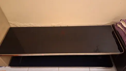 Black Glass Top TV Stand / Media Console - Slim Low Cabinet
