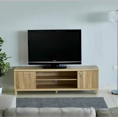 2 Door TV Unit - 160x50x39 cm Light Wood finish