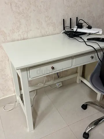 White wooden study desk with drawers - compact computer table