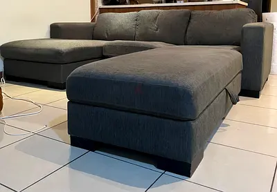 5 seater L-shaped Grey Fabric Sofa with ottoman (Good Condition)