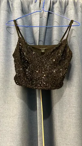 Black Sequin Crop Top with Spaghetti Straps - Size M