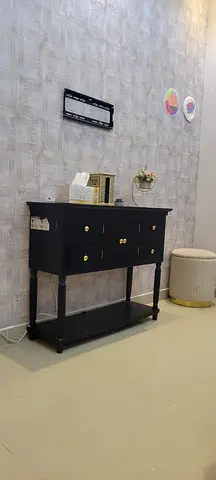 Black Wooden Console Table with Drawers and Lower Shelf x 2