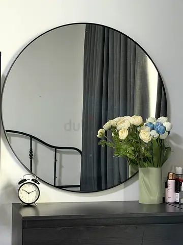 IKEA Large Round Wall Mirror with Thin Black Frame - 110cm