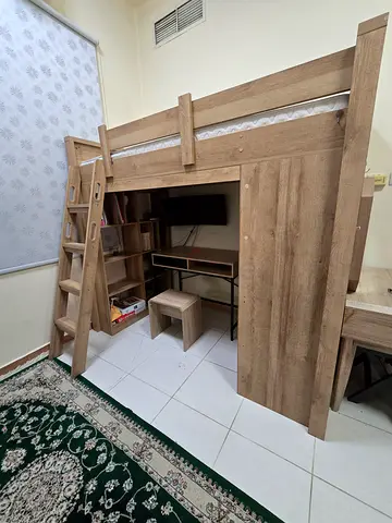 Bradley Modular Loft Bed Set with mattress, dressing table, desk and chair.