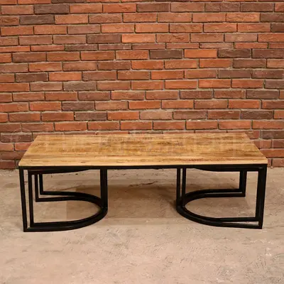 Solid Mango Wood Coffee Table with Black Metal Frame with a side table