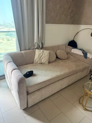 Light beige fabric 3-seater sofa with cushions - good condition
