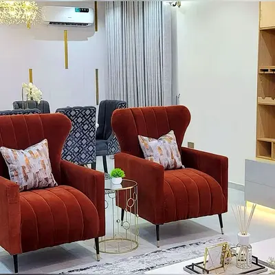 Pair of Modern Velvet Accent Armchairs - Rust Red