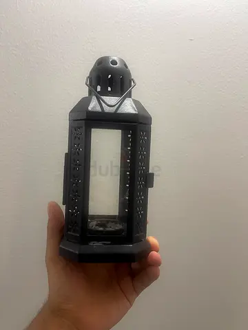 Black decorative metal lantern with glass panels - used