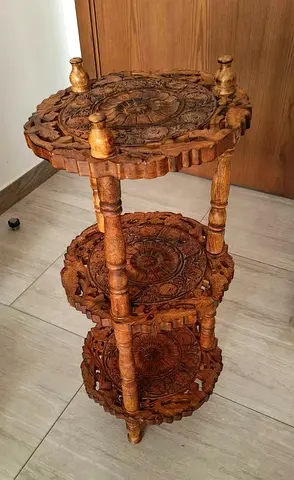 Hand-carved 3-tier Wooden Display Stand / Side Table