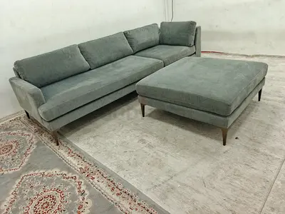 West elm velvet gray 3 piece sofa with ottoman