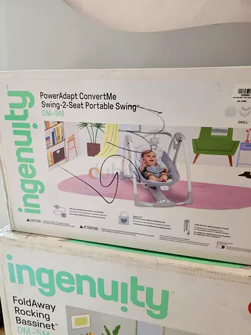Ingenuity PowerAdapt ConvertMe Swing - 2‑Seat Portable Baby Swing (0M-9M)