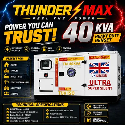 ThunderMax 40 KVA Heavy Duty Silent Diesel Genset - UK Design