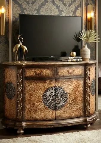 Antique-style carved wooden TV cabinet / console