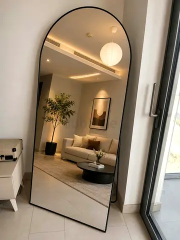 Large Arch Full-Length Floor Mirror with Slim Black Frame