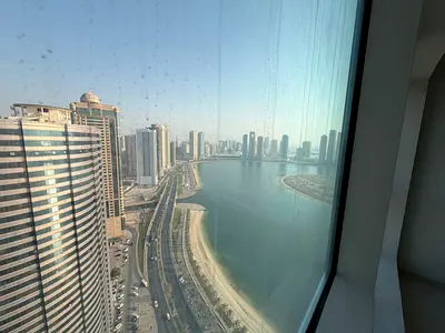 Largest 3BR Apartment for Annual Rent in Al Khan, Sharjah | Sea View, 3 Baths, Wardrobes, Gym, Pool