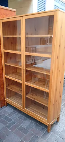 Solid Pine Display Cabinet with Glass Doors - 6 Shelves
