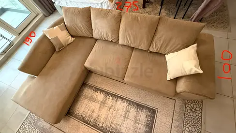 Beige L-shaped 3-seater Sofa with Chaise - Good Condition
