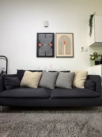 IKEA Modern 3-Seater Dark Grey Fabric Sofa - Minimalist Design
