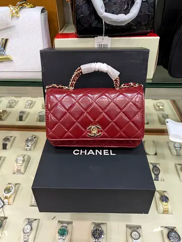 Chanel Small Quilted Burgundy Leather Handbag with Chain