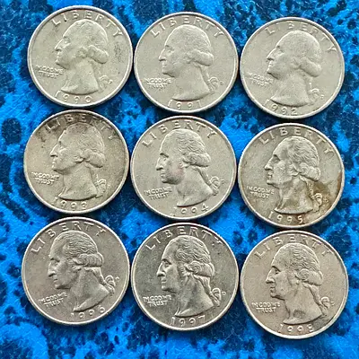 Date Set Collection 1990-1998 Washington Quarter (old antique coins)