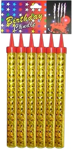Sparkling Candle Birthday Cake Topper Candle for Party, Gold, 15cm, Set of 6, Pack of 1
